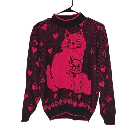 Vintage Feline Love Sweater in Pink and Black - Picture 2 of 3